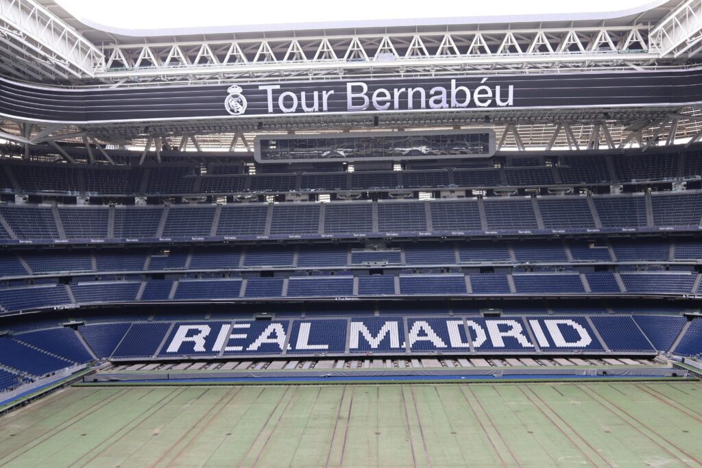 Discover the iconic Santiago Bernabéu Stadium, home of Real Madrid, in this panoramic shot.