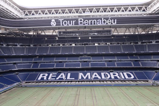 Discover the iconic Santiago Bernabéu Stadium, home of Real Madrid, in this panoramic shot.
