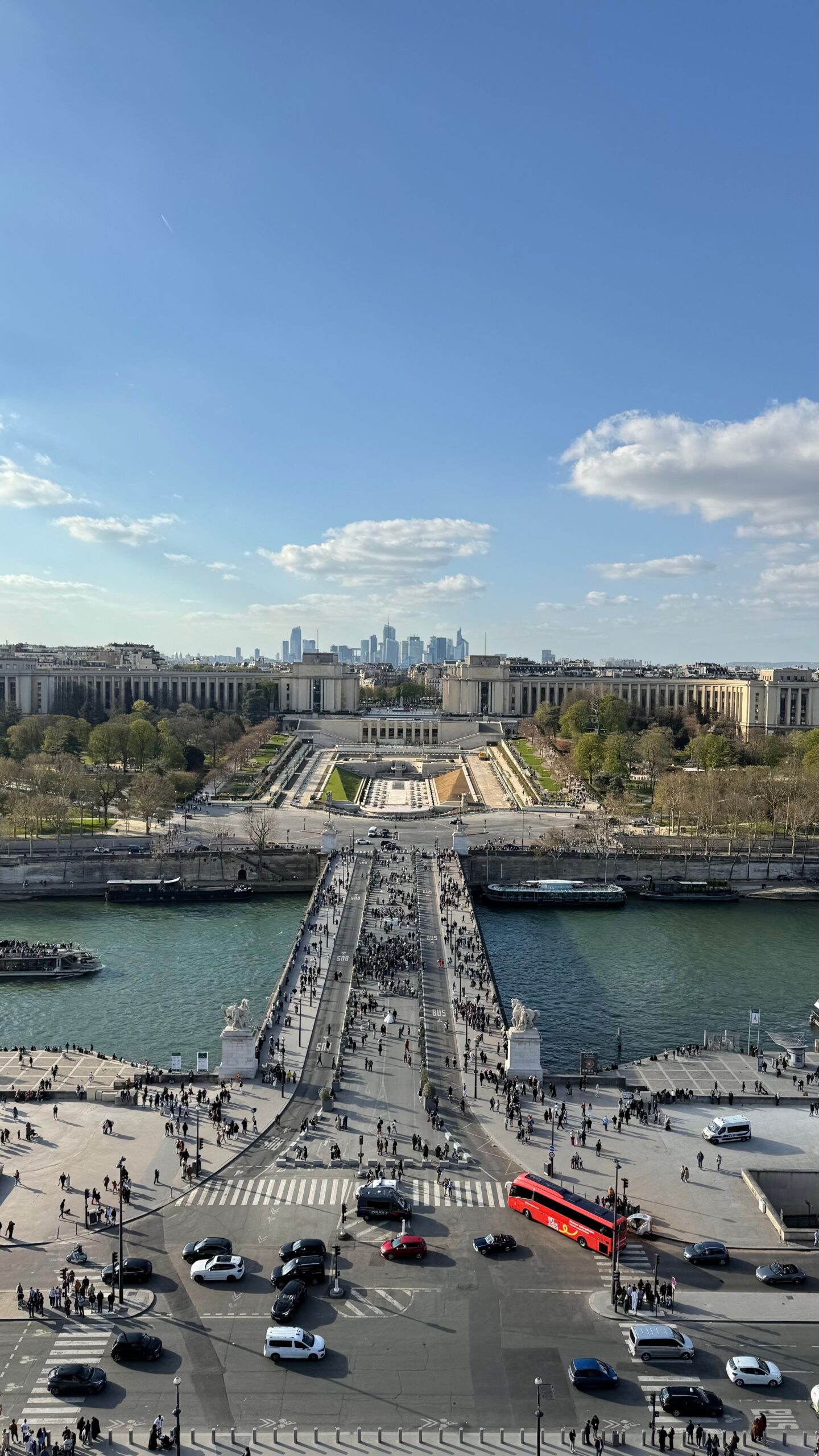 Stunning aerial shot of Trocadéro Gardens in Paris during a sunny day.